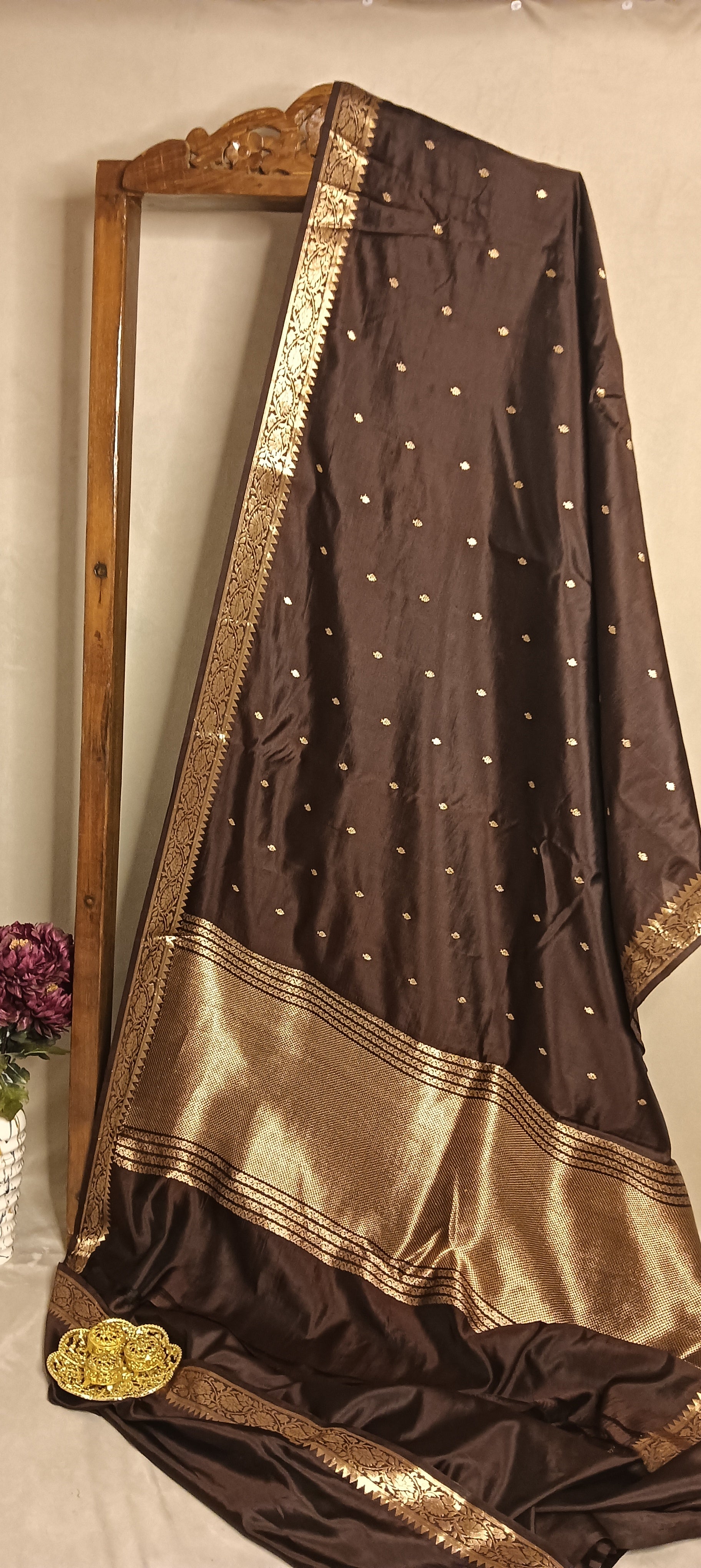 Espresso Brown Pure Banarasi Puna Silk Saree
