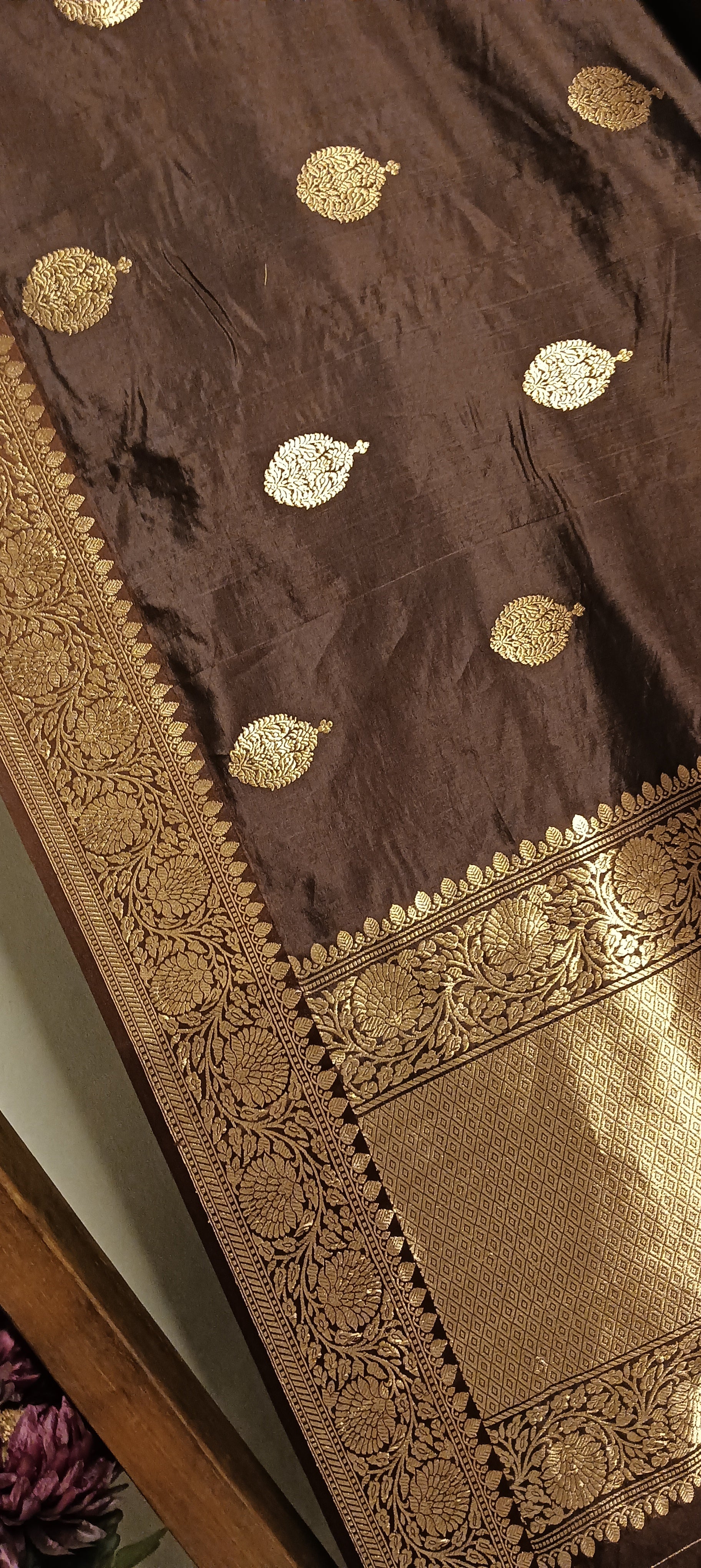 Espresso Brown Pure Banarasi Puna Silk Saree