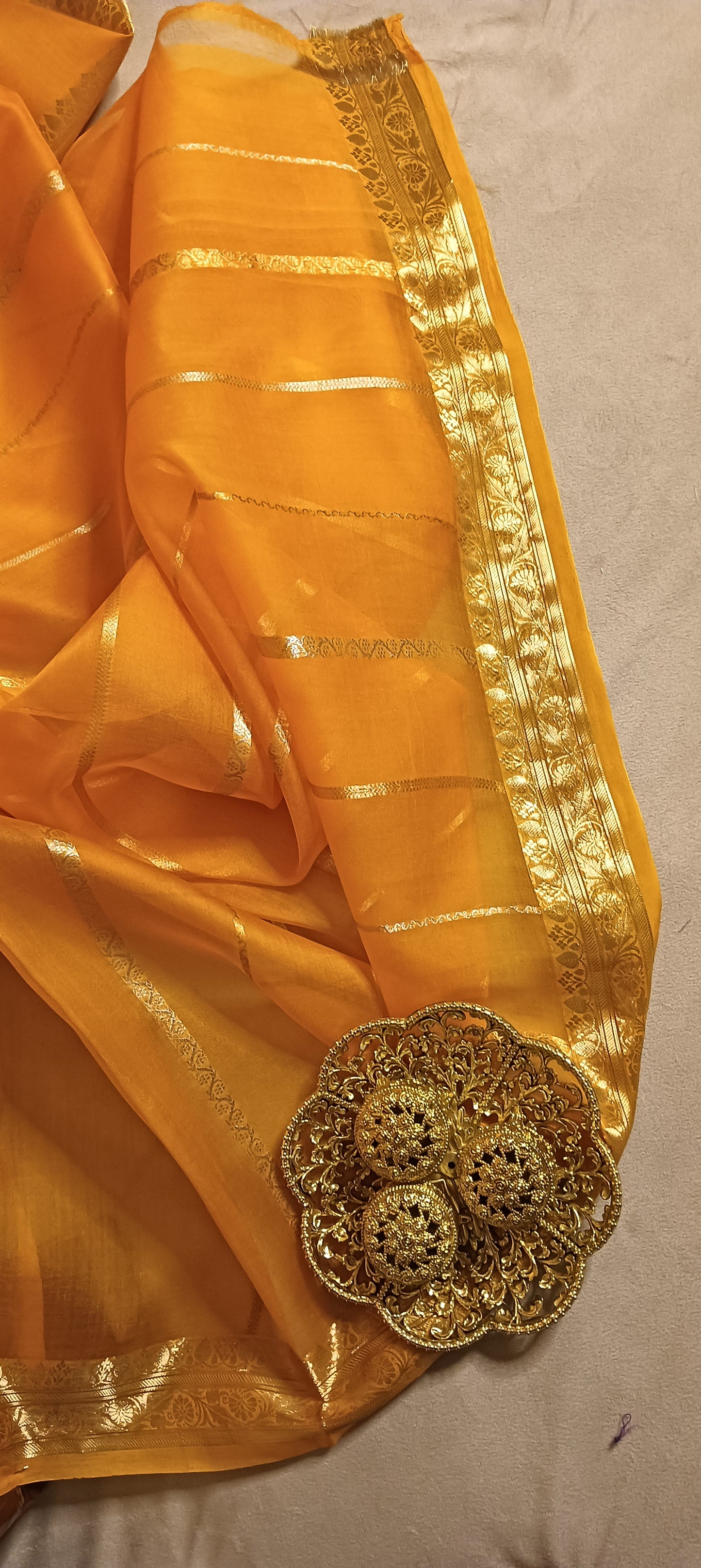 Royal Marigold Yellow Pure Kora Organza Banarasi Silk Saree