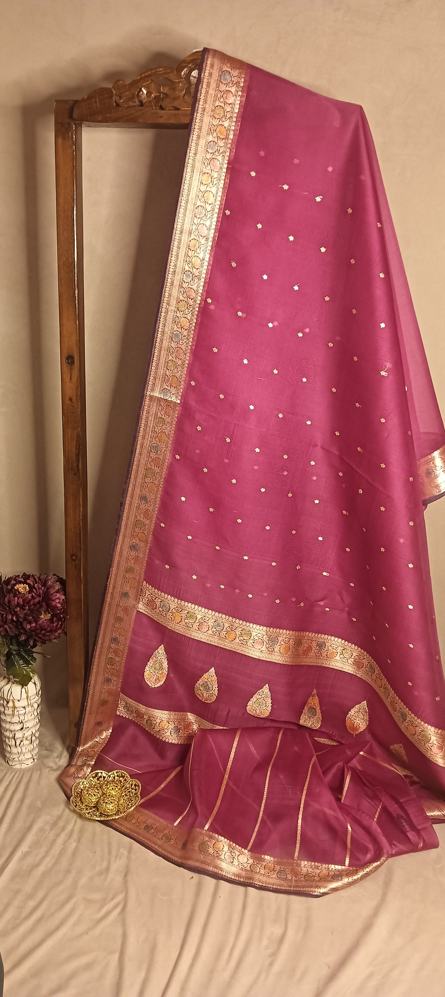Blush Pink Pure Kora Organza Banarasi Silk Saree