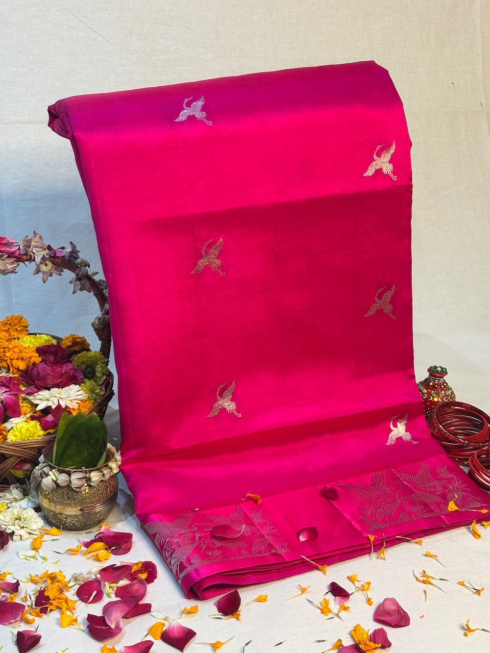 Fuchsia Pink Banarasi Pure Soft Silk Saree