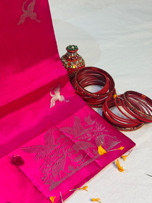 Fuchsia Pink Banarasi Pure Puna Silk Saree
