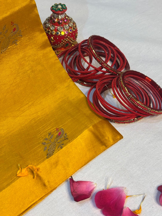 Yellow Banarasi Pure Puna Silk Banarasi Saree