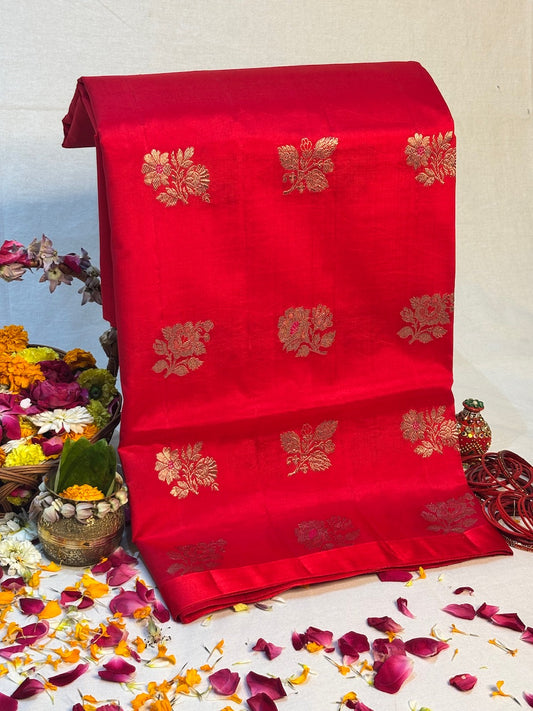Red Banarasi Pure Puna Silk Saree