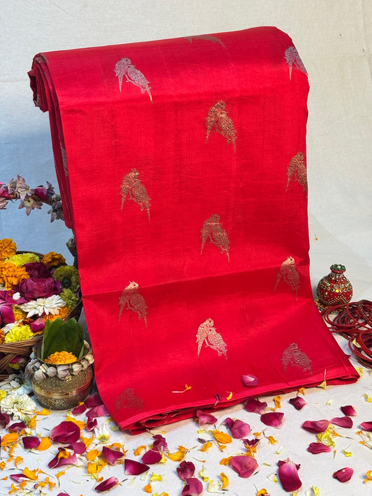 Red Banarasi Pure Puna Silk Saree