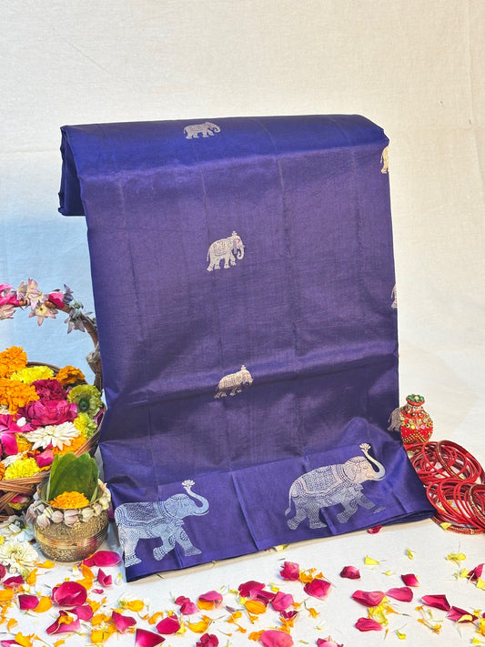 Electric Indigo Blue Banarasi Pure Puna Silk Saree