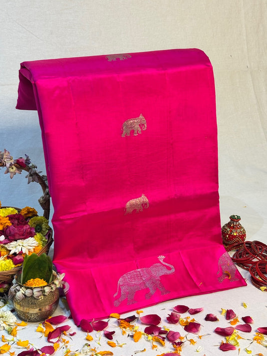 Rani Pink Banarasi Pure Puna Silk Saree