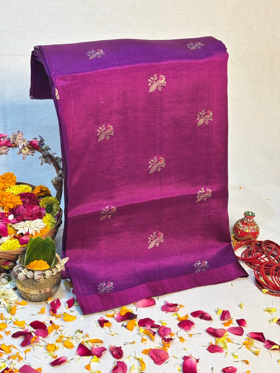 Wine Plum Radiance Banarasi Pure Soft Silk Saree