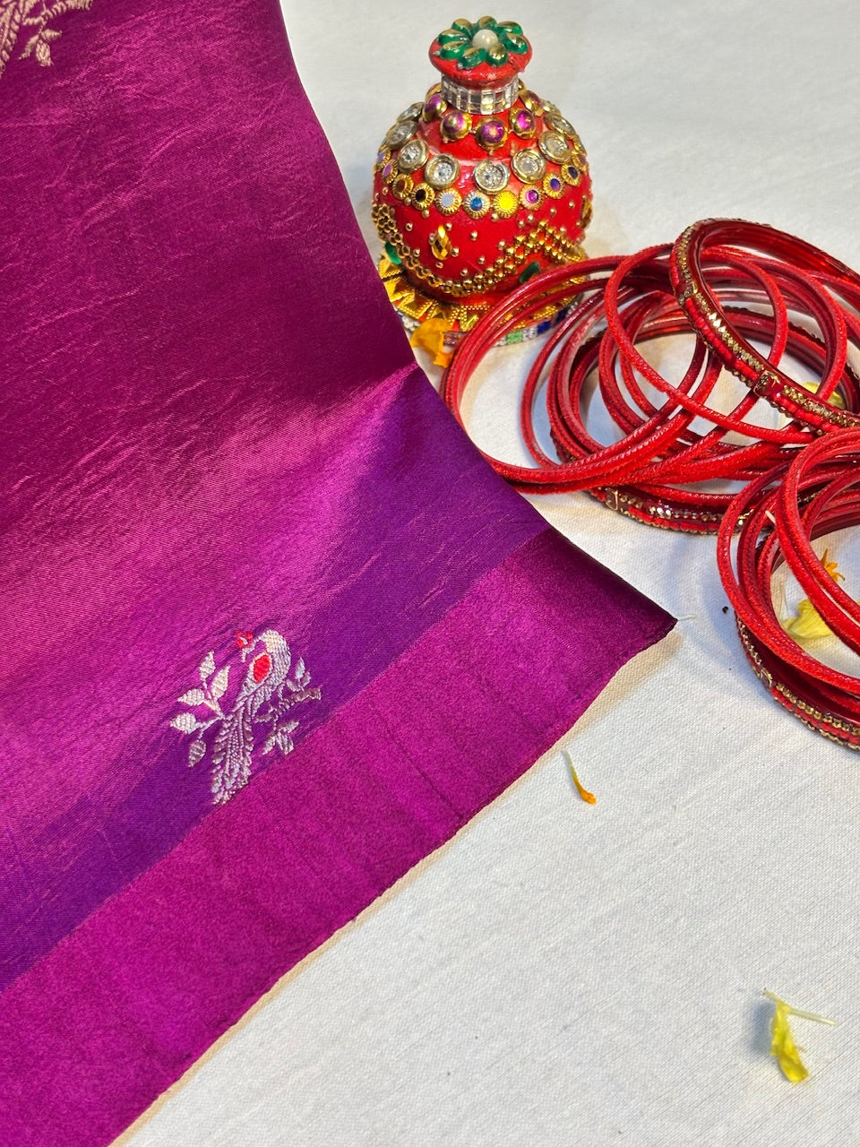 Wine Plum Radiance Banarasi Pure Soft Silk Saree