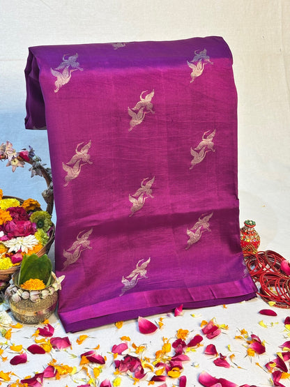Rani Wine Purple Banarasi Pure Puna Silk Saree