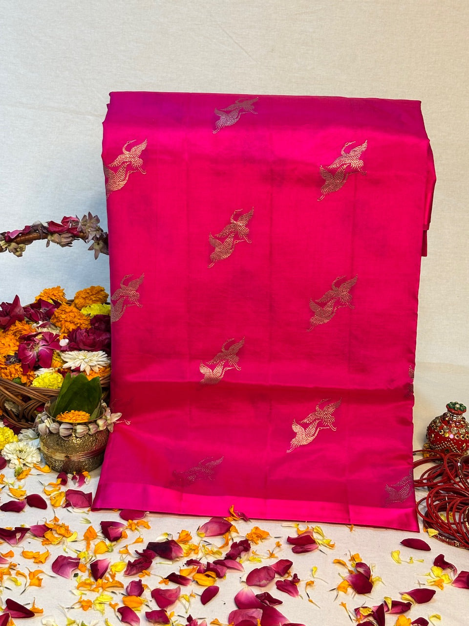 Rani Pink Banarasi Pure Soft Silk Saree