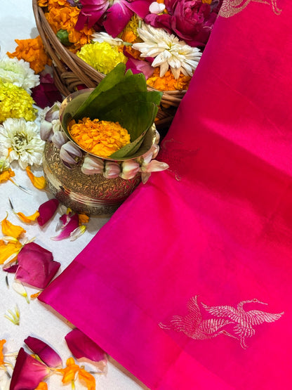 Rani Pink Banarasi Pure Puna Silk Saree