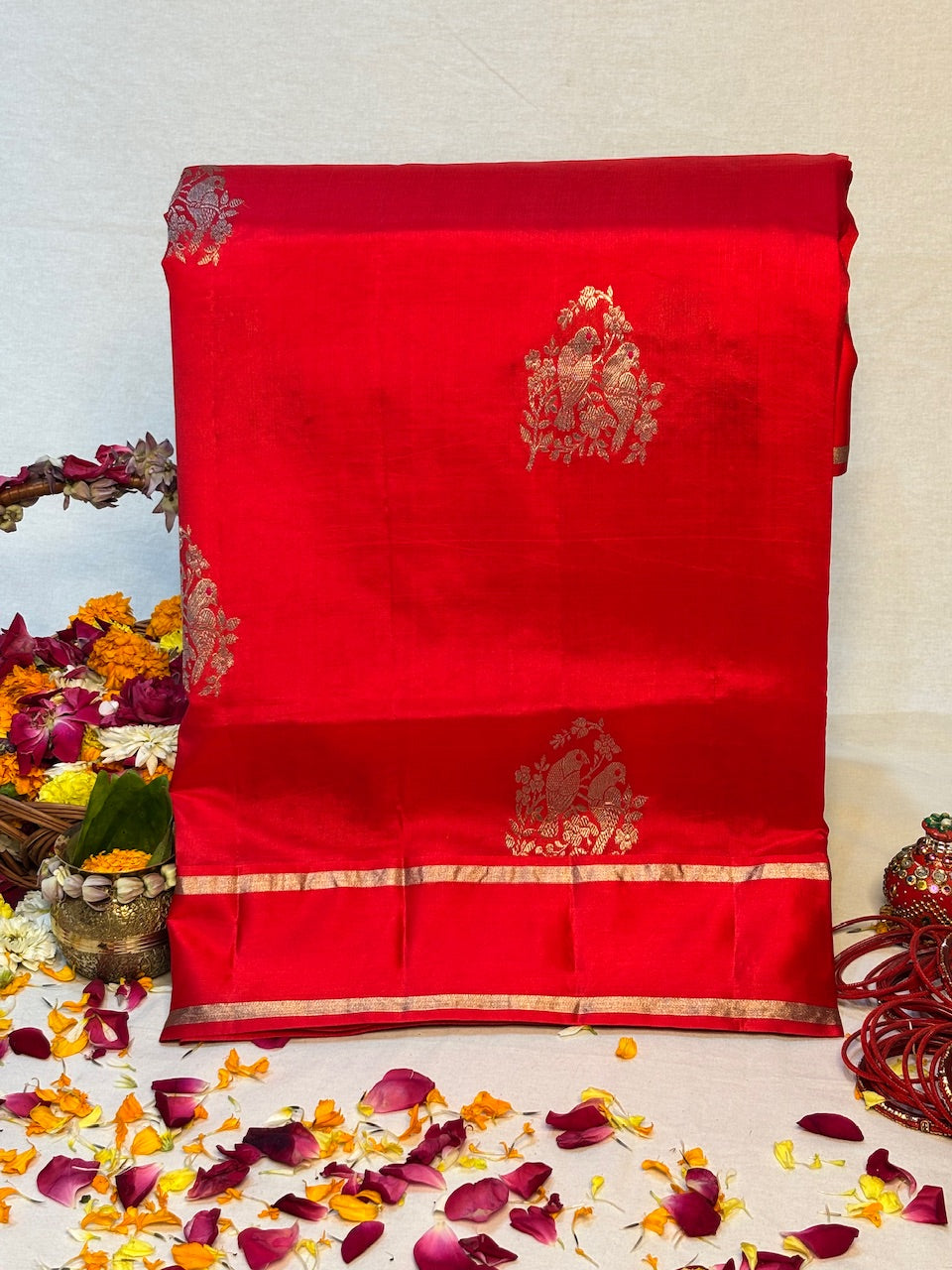 Red  Banarasi Pure Soft Silk Saree