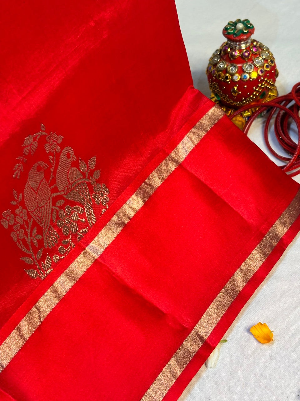 Red  Banarasi Pure Soft Silk Saree