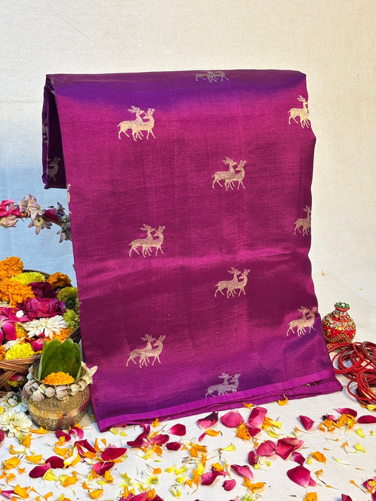 Rani Wine Purple Banarasi Pure Puna Silk Saree