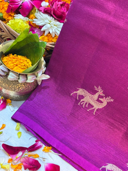 Rani Wine Purple Banarasi Pure Puna Silk Saree