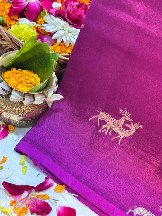 Rani Wine Purple Banarasi Pure Puna Silk Saree