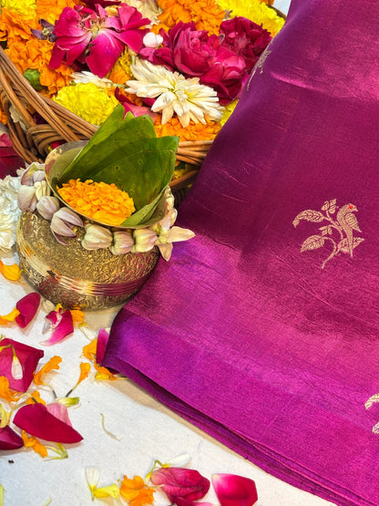 Rani Wine Purple Banarasi Pure Puna Silk Saree