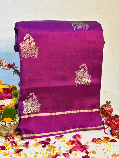 Rani Wine Purple Banarasi Pure Puna Silk Saree