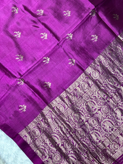 Rani Wine Purple Banarasi Pure Puna Silk Saree