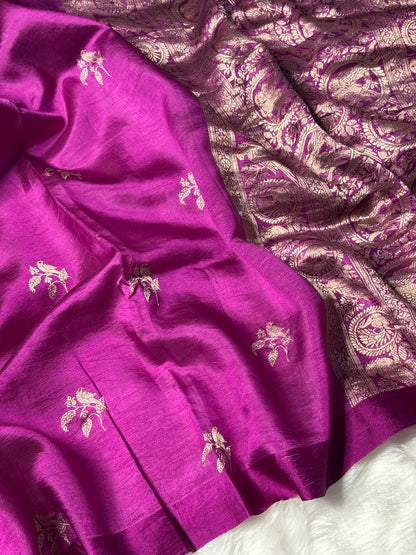 Rani Wine Purple Banarasi Pure Puna Silk Saree