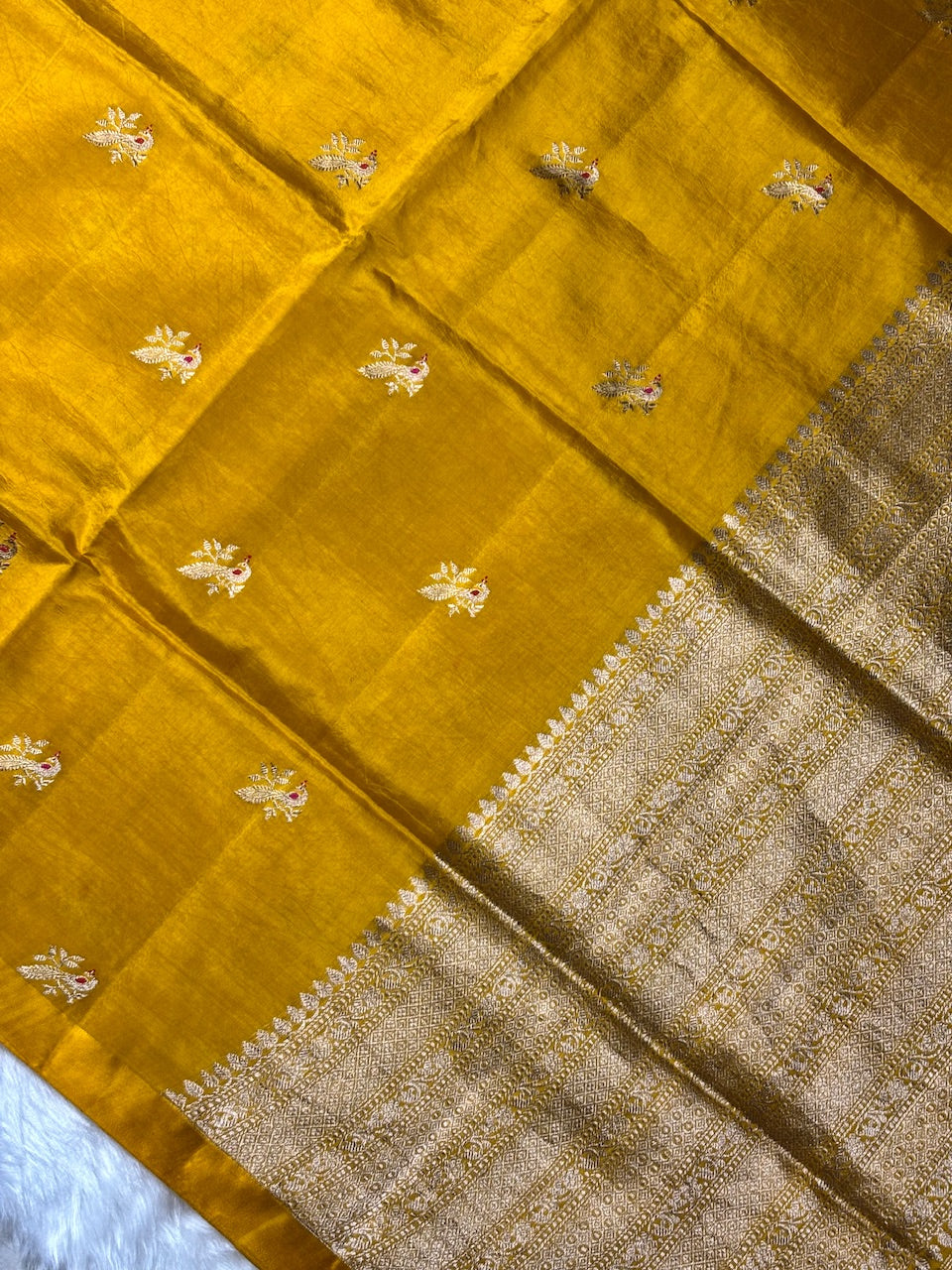 Yellow Banarasi Pure Soft Silk Saree