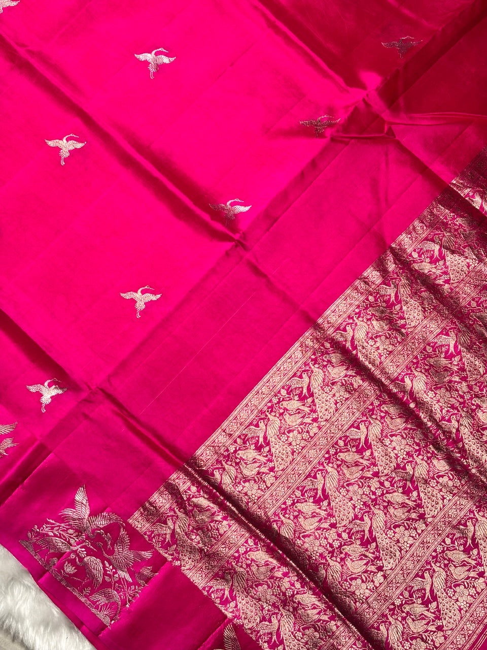 Fuchsia Pink Banarasi Pure Soft Silk Saree