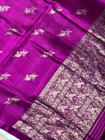 Rani Wine Purple Banarasi Pure Puna Silk Saree