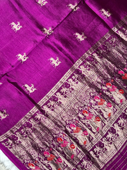 Rani Wine Purple Banarasi Pure Puna Silk Saree