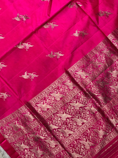 Rani Pink Banarasi Pure Puna Silk Saree