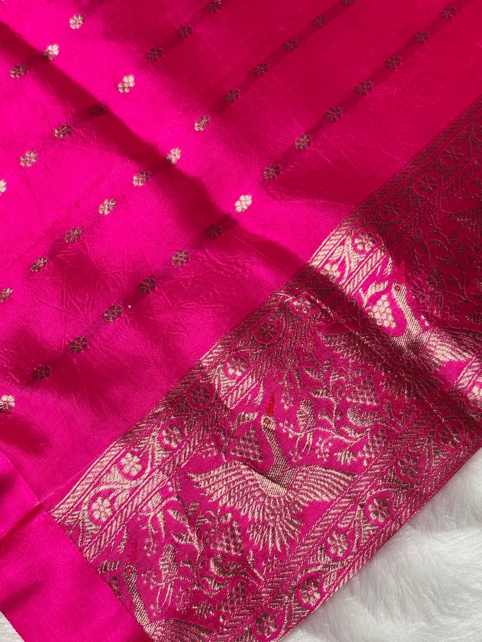 Rani Pink Banarasi Pure Soft Silk Saree