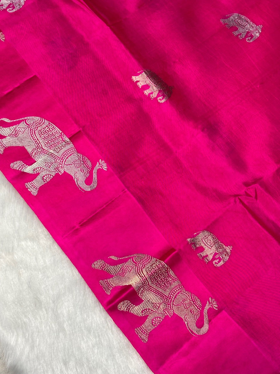 Rani Pink Banarasi Pure Soft Silk Saree