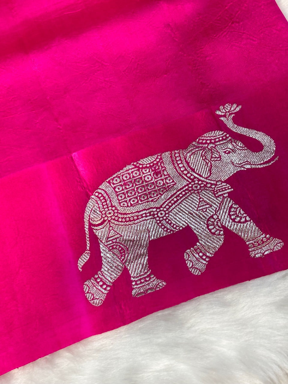 Rani Pink Banarasi Pure Soft Silk Saree