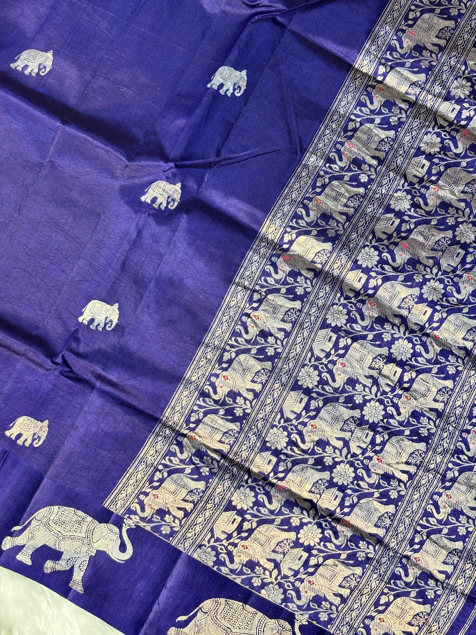 Electric Indigo Blue Banarasi Pure Soft Silk Saree