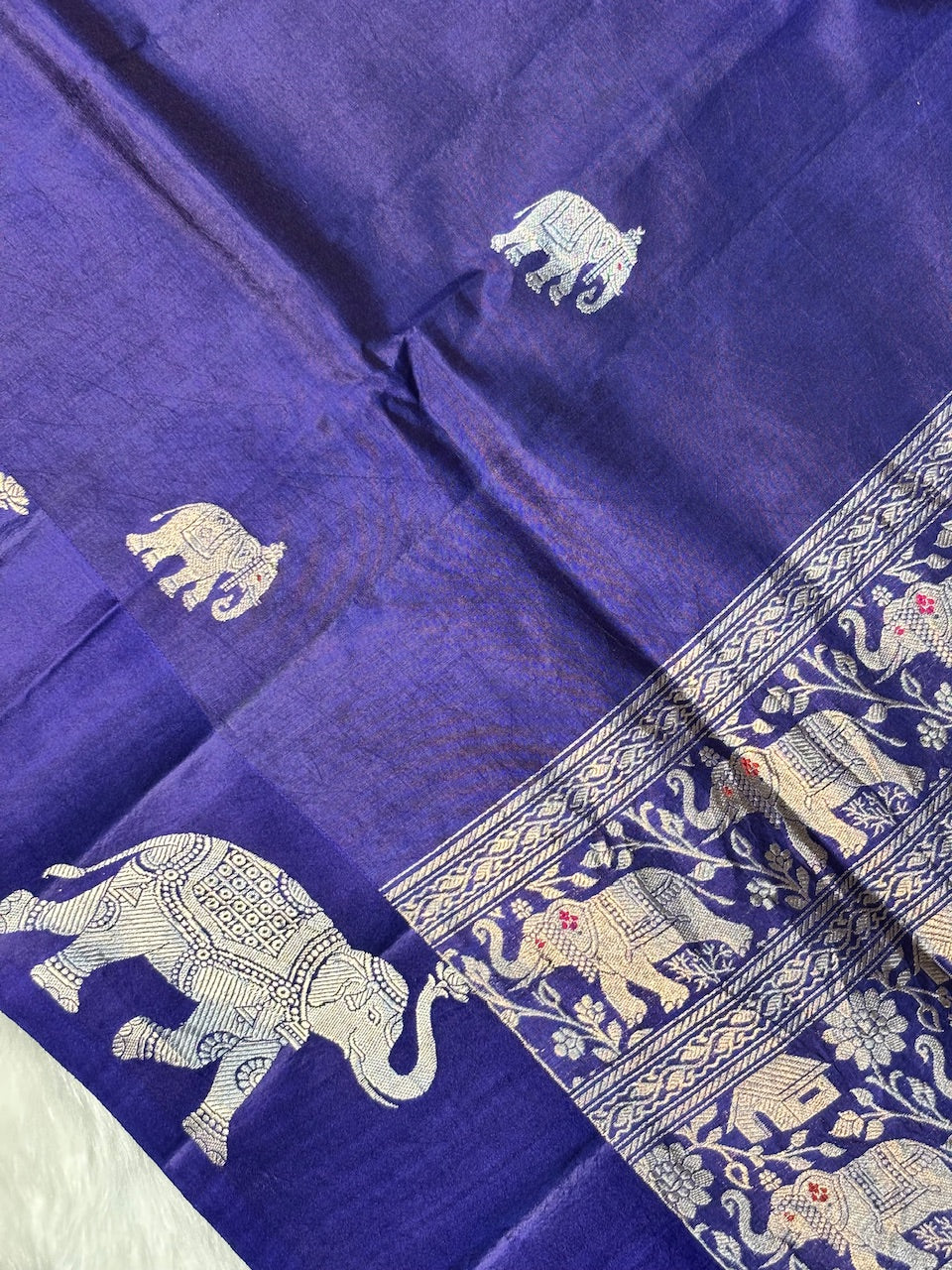 Electric Indigo Blue Banarasi Pure Soft Silk Saree