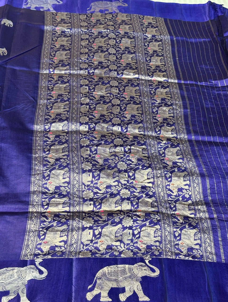Electric Indigo Blue Banarasi Pure Soft Silk Saree