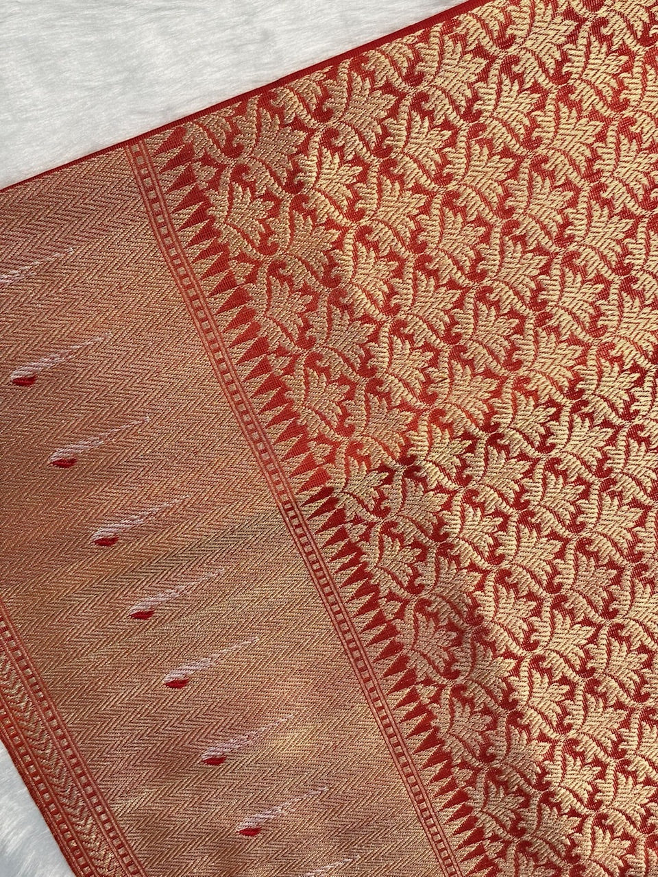 Rust Orange Handwoven Pure Banarasi Tissue High Silver Percentage Silk Saree