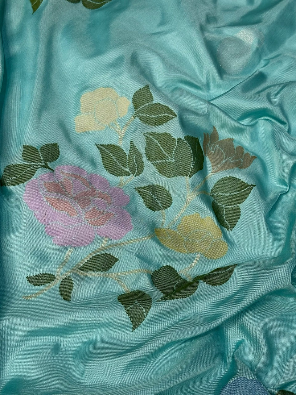 Sea Blue Handwoven Pure Banarasi Ektara Jamdani Silk Saree – Kadwa Iktara Weave, Pure Mulberry Silk