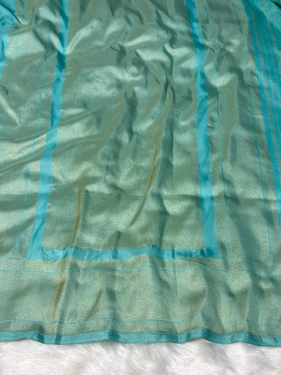 Sea Blue Handwoven Pure Banarasi Ektara Jamdani Silk Saree – Kadwa Iktara Weave, Pure Mulberry Silk
