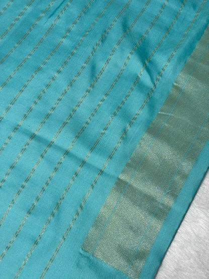 Sea Blue Handwoven Pure Banarasi Ektara Jamdani Silk Saree – Kadwa Iktara Weave, Pure Mulberry Silk