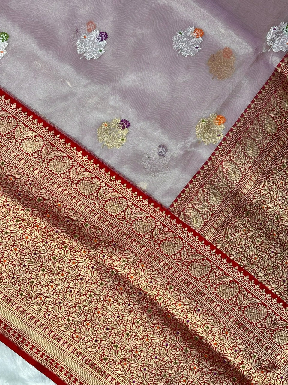 Soft Lilac Pink Handwoven Pure Banarasi Tissue Silk Saree