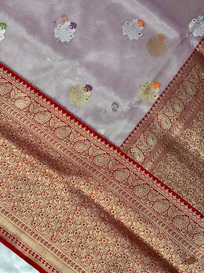 Soft Lilac Pink Handwoven Pure Banarasi Tissue Silk Saree
