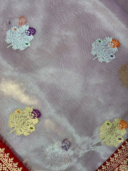 Soft Lilac Pink Handwoven Pure Banarasi Tissue Silk Saree
