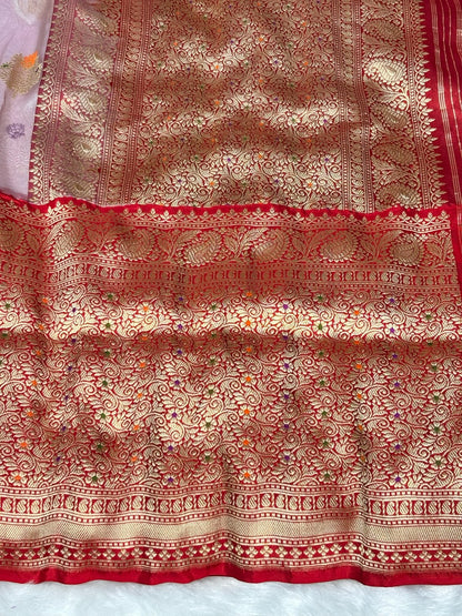 Soft Lilac Pink Handwoven Pure Banarasi Tissue Silk Saree
