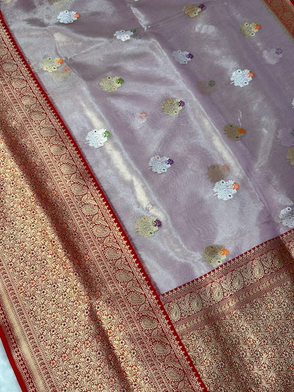 Soft Lilac Pink Handwoven Pure Banarasi Tissue Silk Saree
