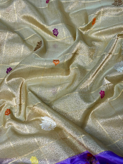 Golden Olive Handwoven Pure Banarasi Tissue Silk Saree