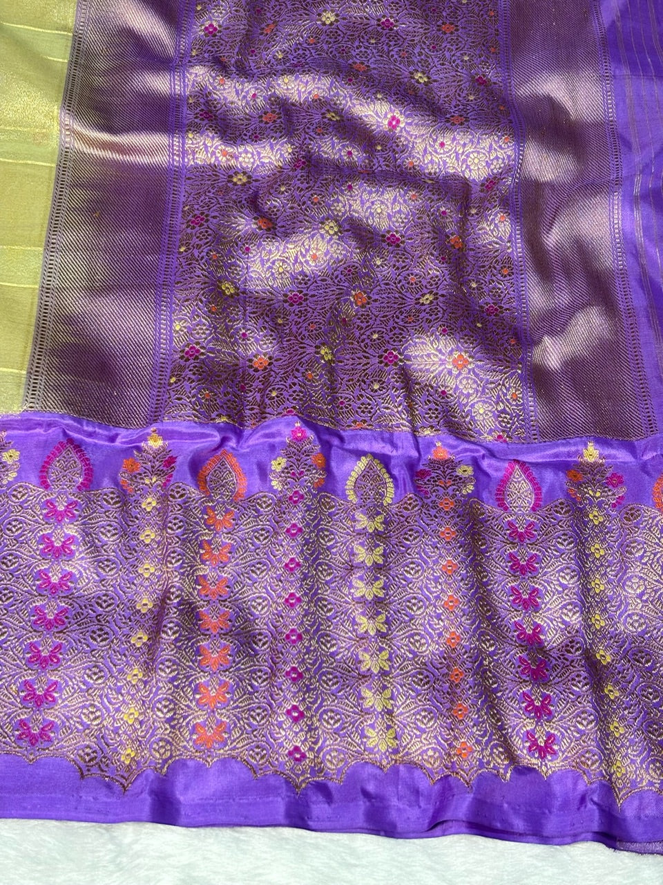 Golden Olive Handwoven Pure Banarasi Tissue Silk Saree