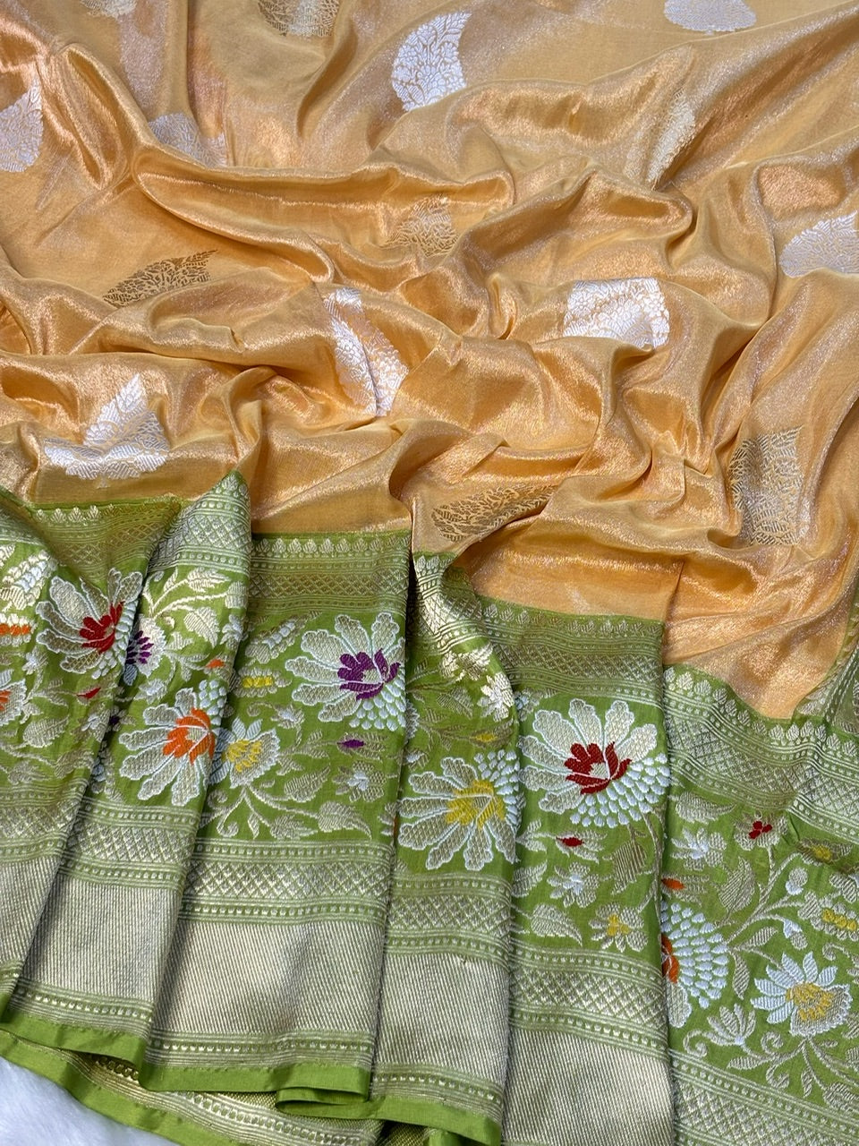 Soft Mustard Gold Handwoven Pure Banarasi Tissue Silk Saree