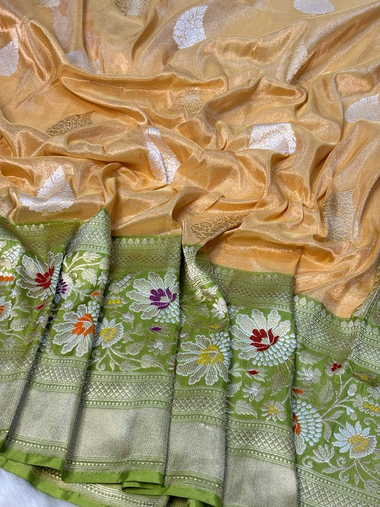 Soft Mustard Gold Handwoven Pure Banarasi Tissue Silk Saree