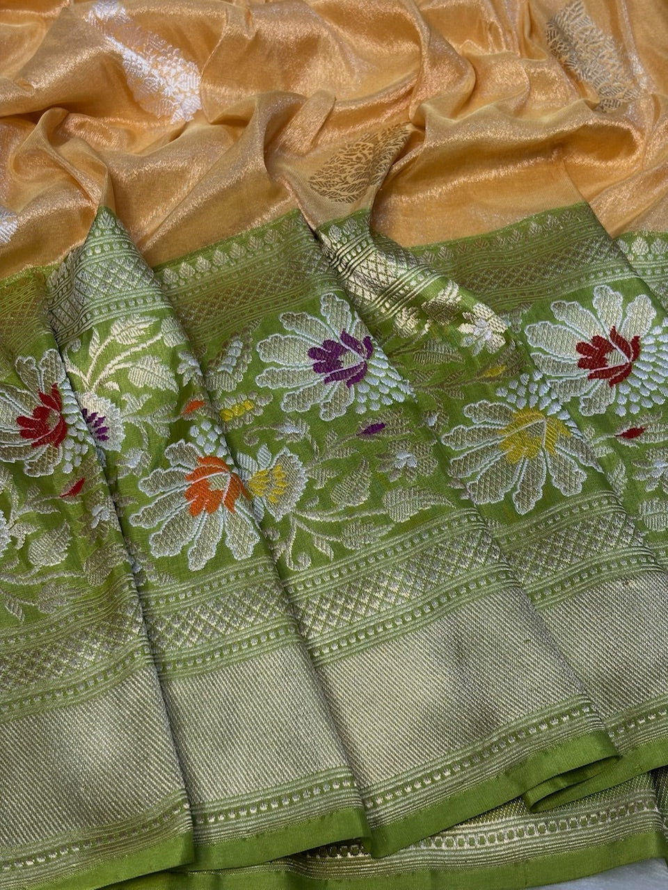 Soft Mustard Gold Handwoven Pure Banarasi Tissue Silk Saree